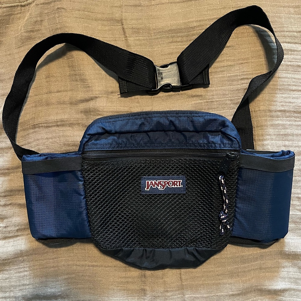 Vintage JanSport fanny pack / waist bag. Blue & black. Like new.